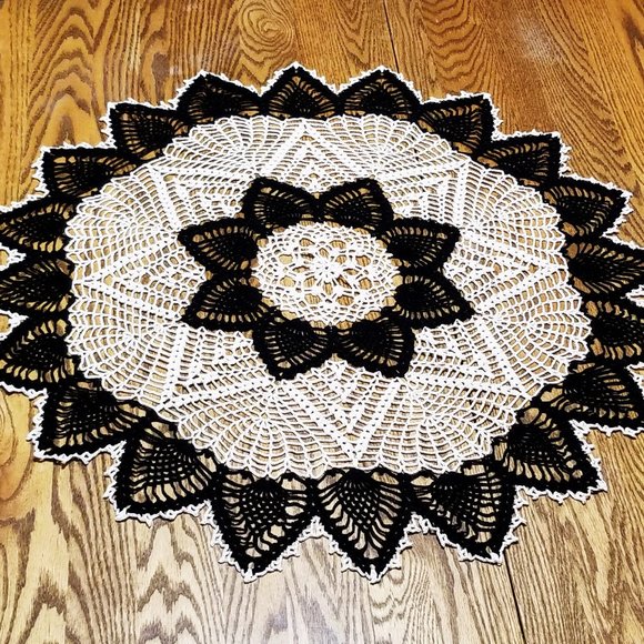 Hand Crafted Other - Vintage Style New Hand Crafted 30" Black and Natural Pineapple Doily